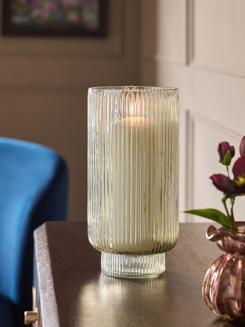 Green ribbed glass vase and hurricane candle holder 28cm, UK version