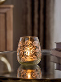 Glass tealight holder with gold etched leaf pattern 11.5cm, UK version