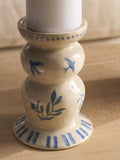 Ceramic pillar candle holder white and blue coastal 17cm (British brand)