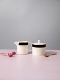 Mikasa White Luxe Deco ceramic milk jug and sugar bowl set, imported from the UK