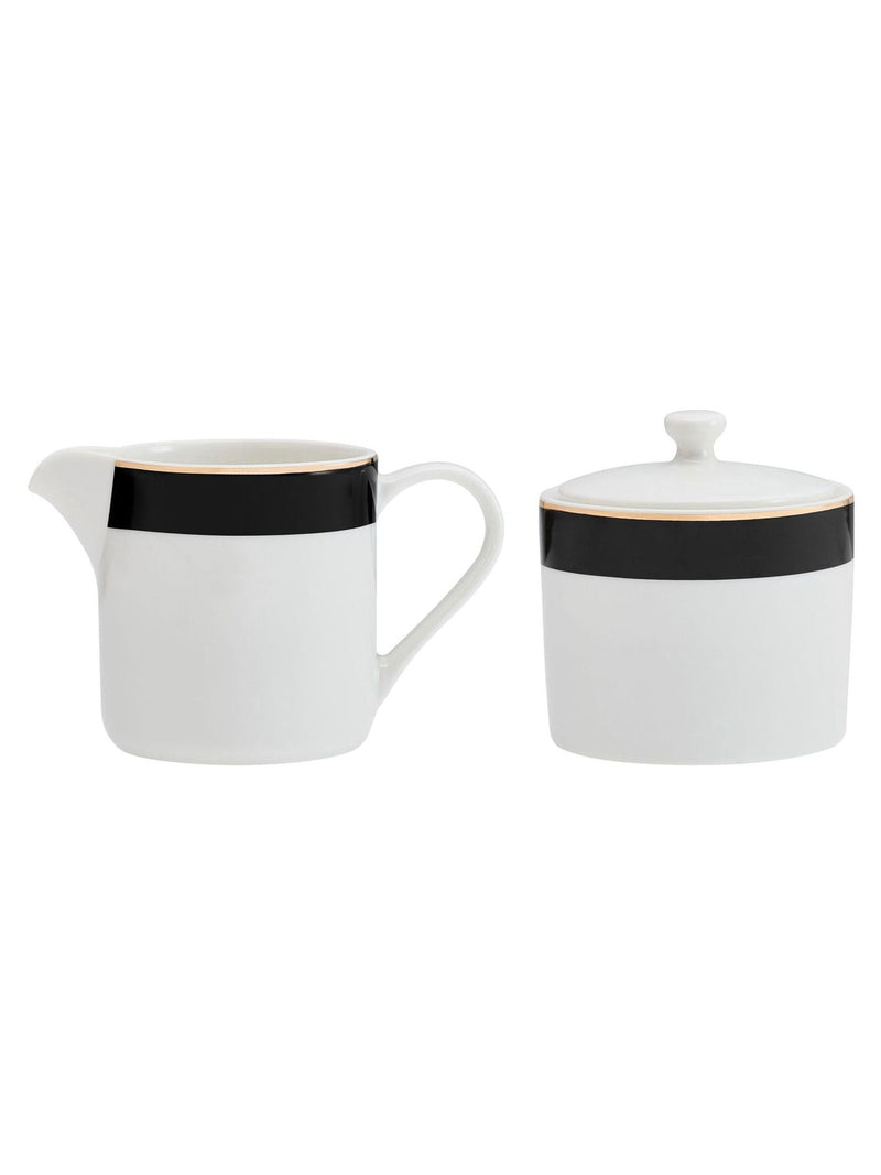 Mikasa White Luxe Deco ceramic milk jug and sugar bowl set, imported from the UK