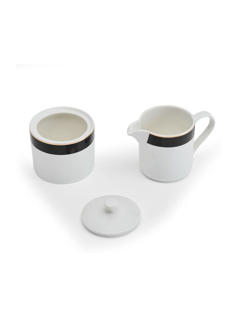 Mikasa White Luxe Deco ceramic milk jug and sugar bowl set, imported from the UK