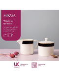 Mikasa White Luxe Deco ceramic milk jug and sugar bowl set, imported from the UK