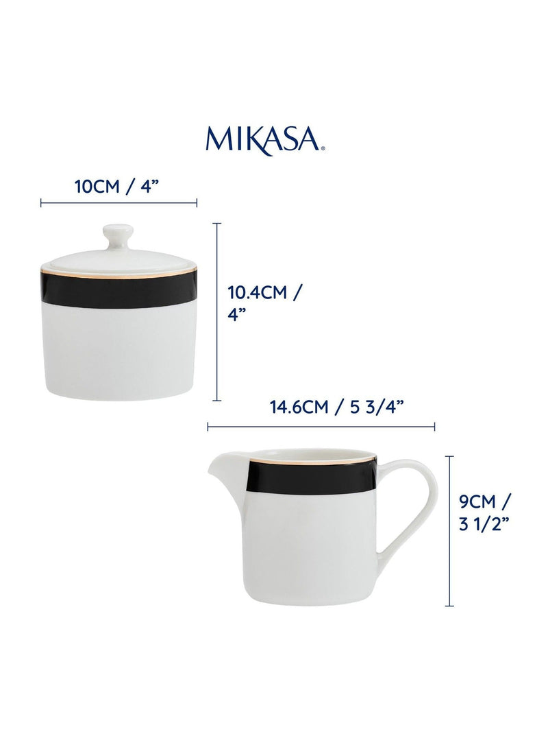 Mikasa White Luxe Deco ceramic milk jug and sugar bowl set, imported from the UK