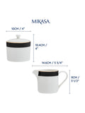 Mikasa White Luxe Deco ceramic milk jug and sugar bowl set, imported from the UK