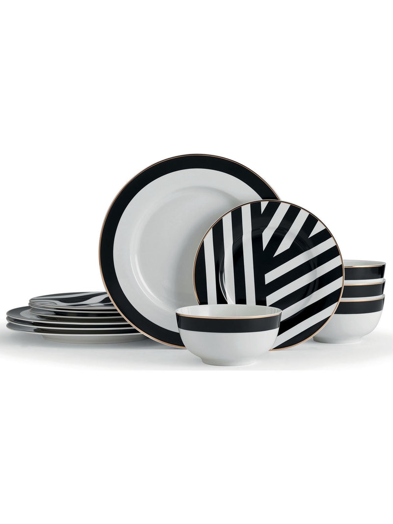 Mikasa white Luxe Deco china dinnerware set 12 piece, imported from the UK