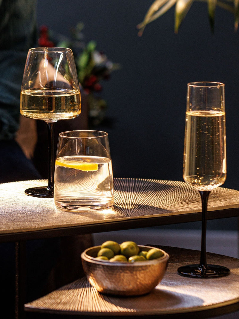 Mikasa Black Palermo champagne flutes set of 4, imported from the UK