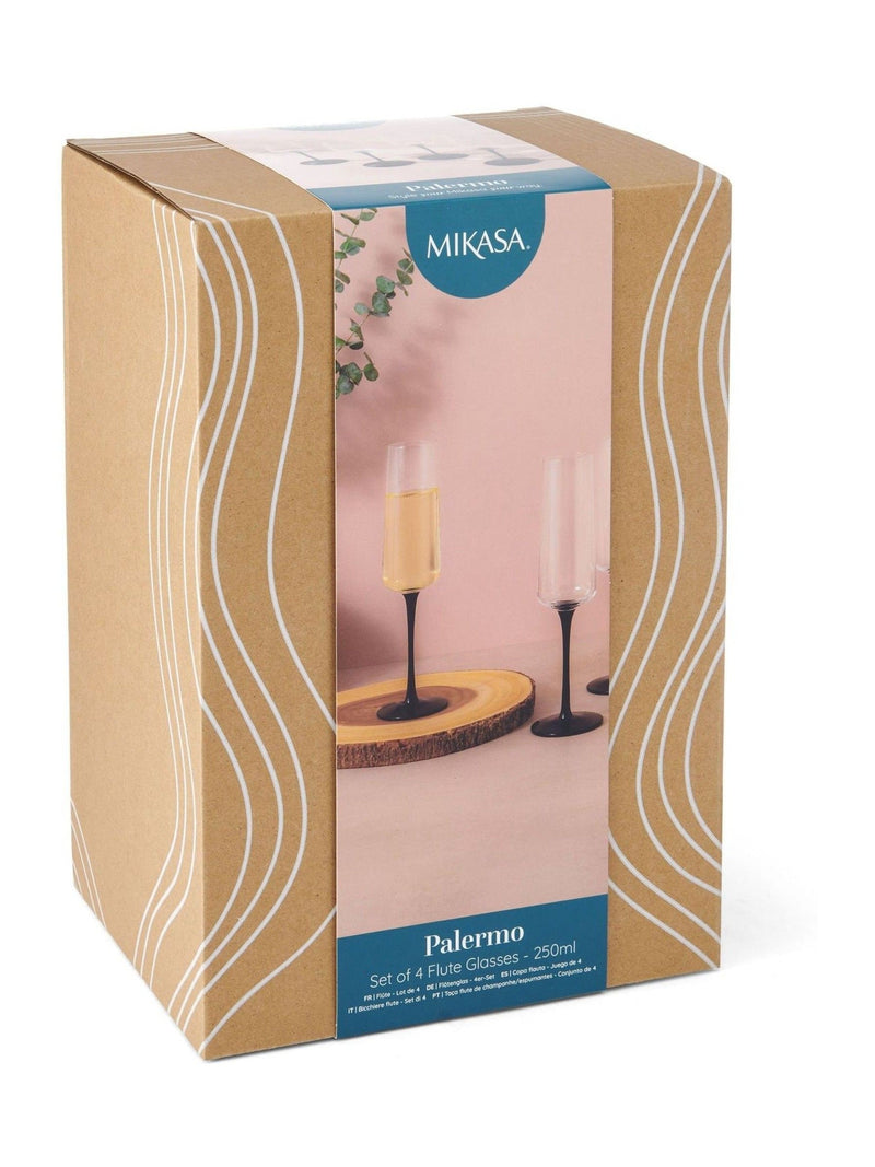 Mikasa Black Palermo champagne flutes set of 4, imported from the UK