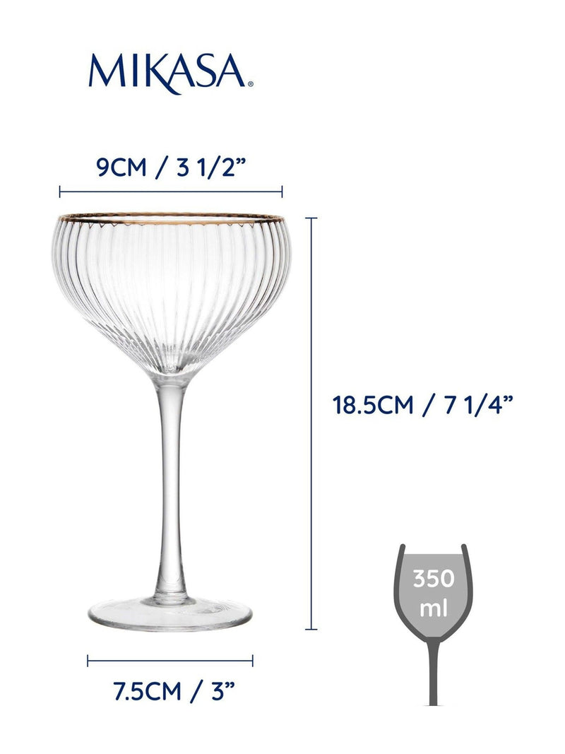 Mikasa Gold Sorrento coupe champagne glasses set of 4 350ml, imported from the UK