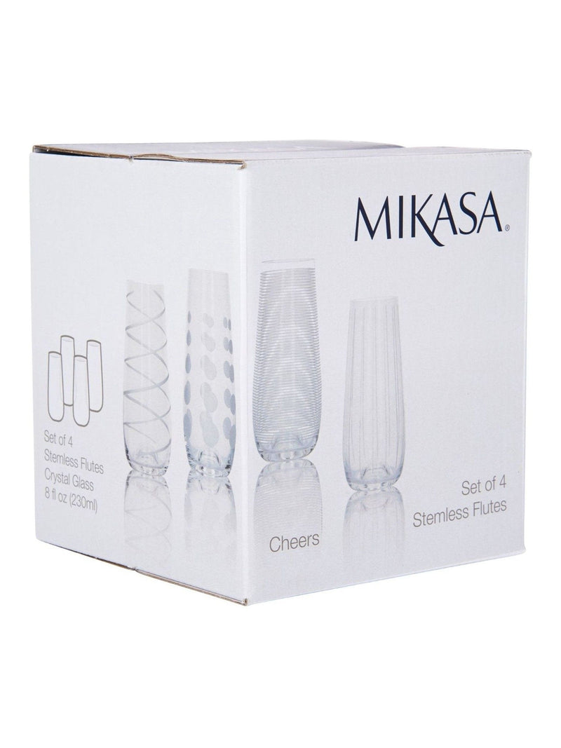 Mikasa stemless champagne flutes set of 4, imported from the UK