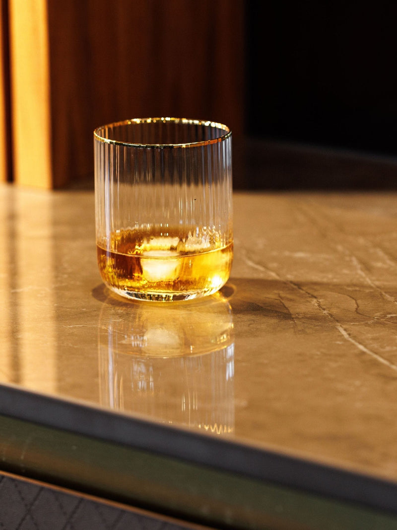 Mikasa Gold Sorrento Ridged crystal tumbler glasses set of 4 400ml, imported from the UK