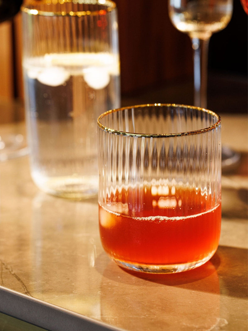 Mikasa Gold Sorrento Ridged crystal tumbler glasses set of 4 400ml, imported from the UK