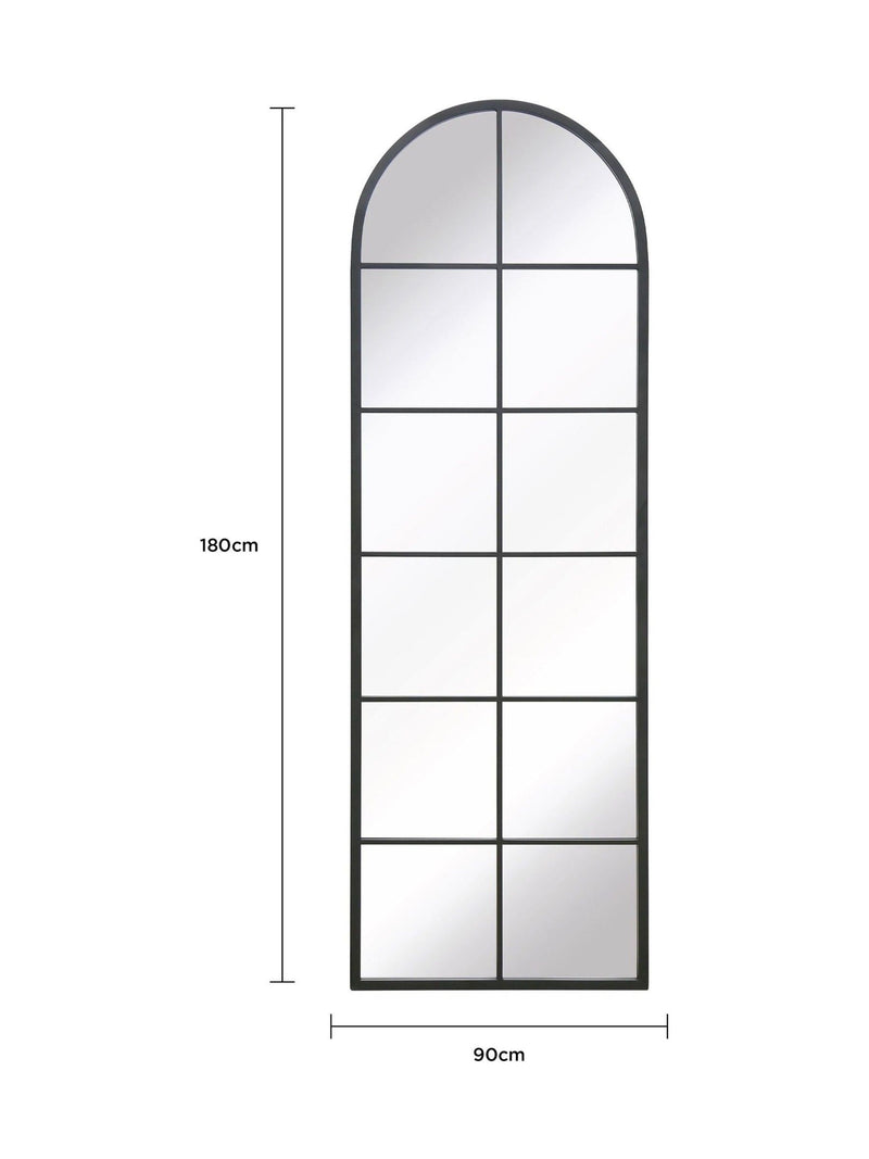 Charles Bentley Black Bern Arch Window Style Tall Mirror - British product