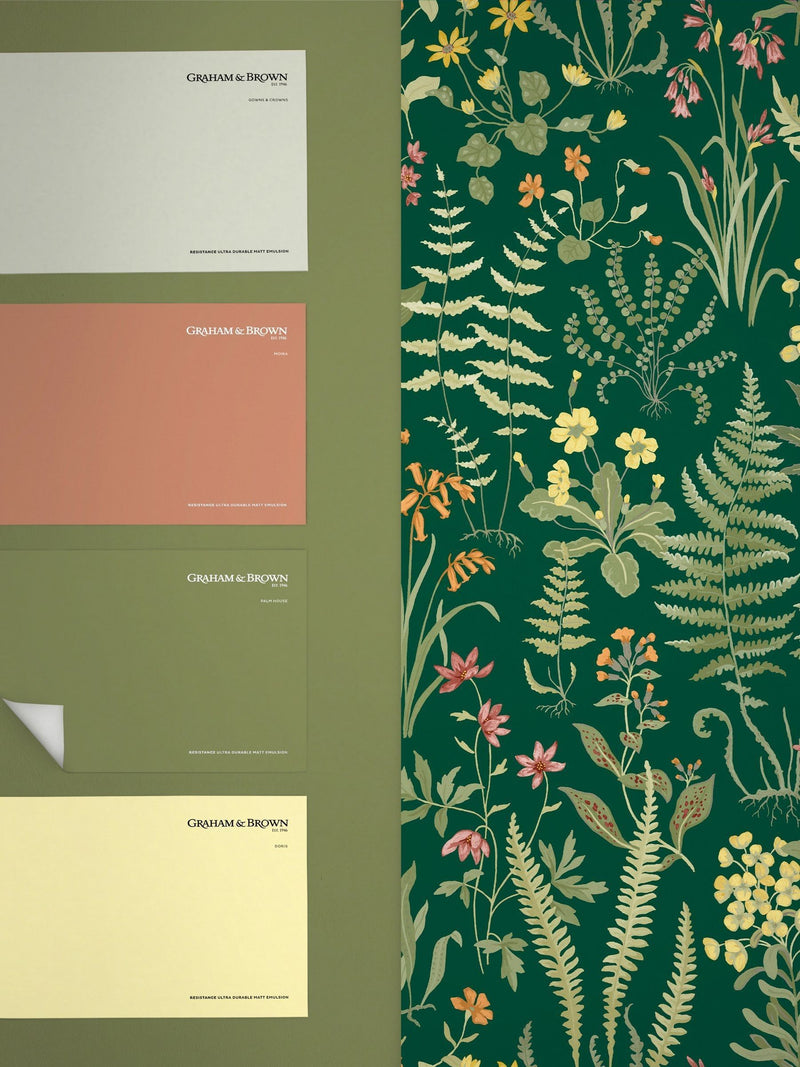 Graham & Brown Emerald Oshibana wallpaper 10M, imported from the UK