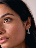 Gold Tone Square Stone Drop Pavé Hoop Pierced Earrings