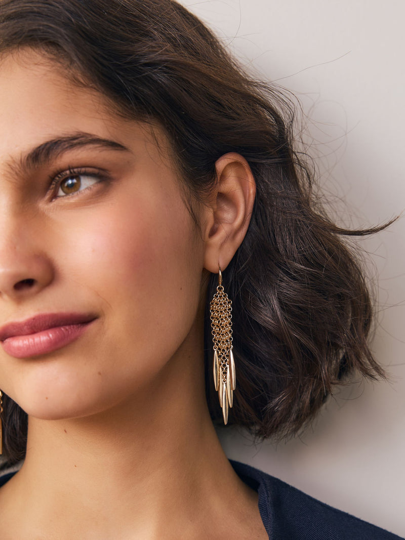 Gold tone chunky tassel pierced earrings, UK version