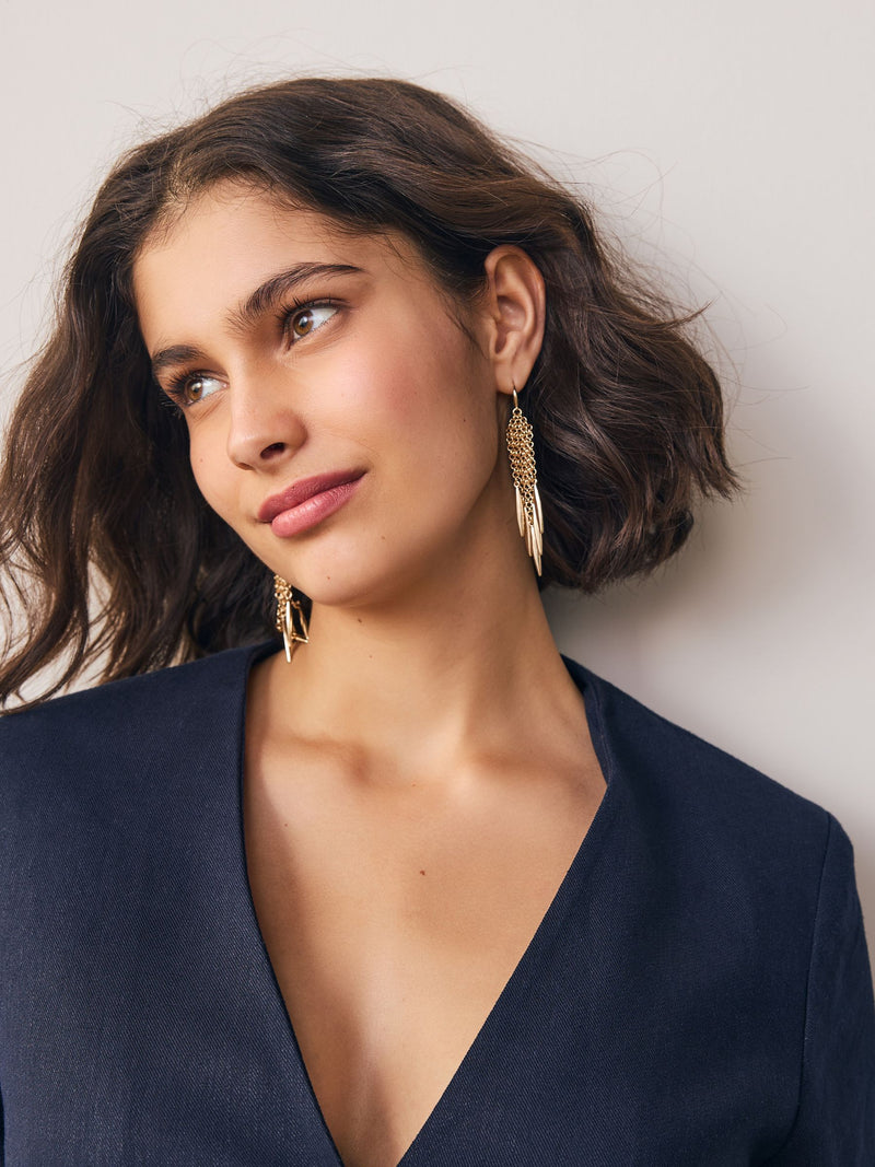 Gold tone chunky tassel pierced earrings, UK version