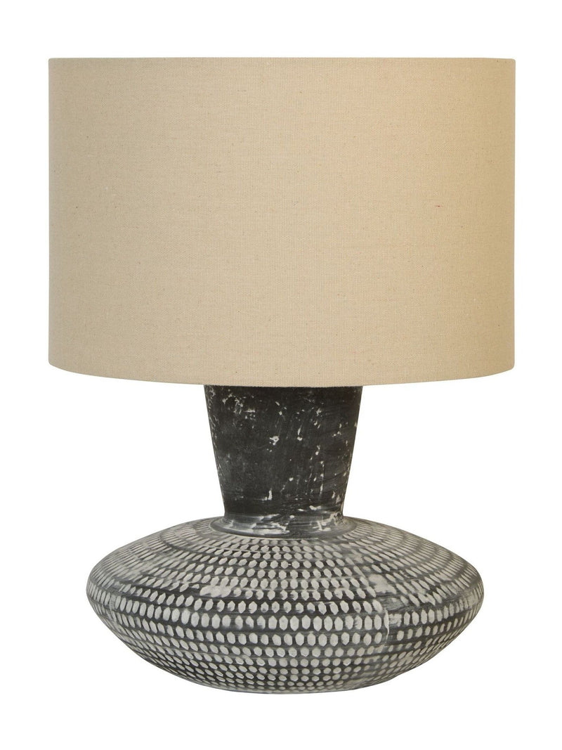 Searchlight Marrakesh table lamp with ceramic and fabric shade, UK version