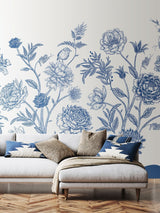 Next Origin Murals Navy Blue Jacobean Rose Trail Wall Mural 2.8m x 3.5m- Buy online at McGrocer