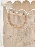 Neutral swirl rope storage basket with bamboo handles, UK version