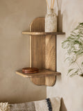 Neutral carved wood corner shelf display piece, UK version