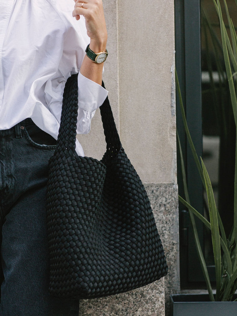 NAGHEDI black medium hobo bag (British brand)