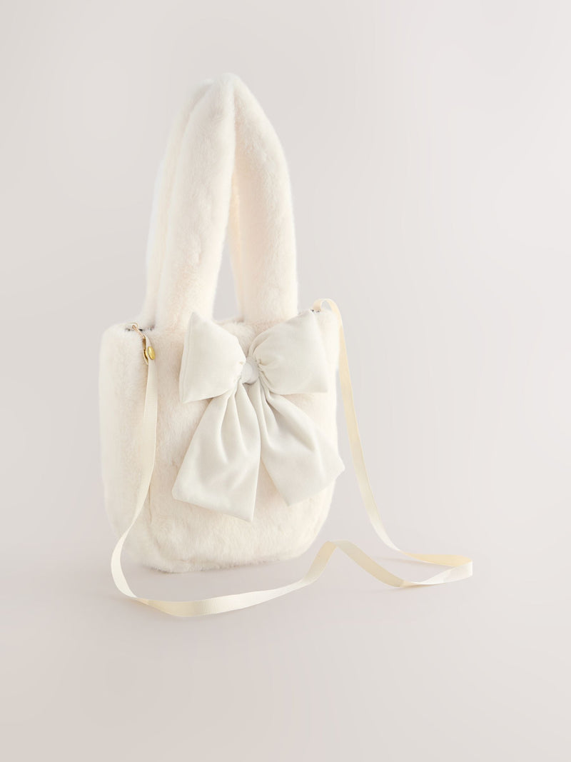 Cream fur bucket bag polyester accessory (British brand)