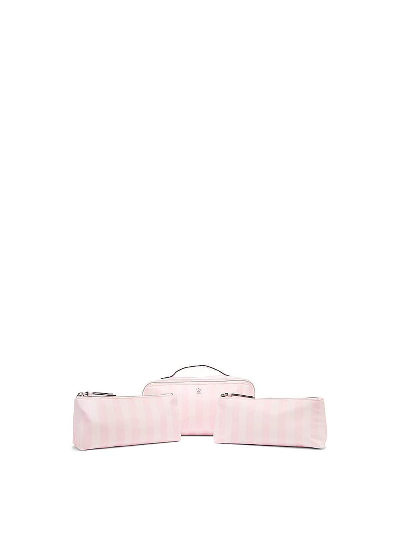 Victoria's Secret Heritage Stripe Pink Makeup Bags 3 Piece