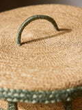 Seagrass laundry basket sage green check with lid and handles, imported from the UK