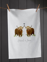 Next Koko Blossom Personalised Couples Highland Cow Tea Towel- Buy online at McGrocer