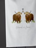 Koko Blossom personalised couples highland cow tea towel, imported from the UK