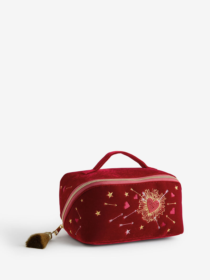 Rockett St George red velvet embellished fold out wash bag (British brand)