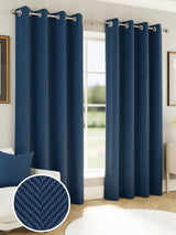 Next Enhanced Living Chester Navy Herringbone Blackout Thermal Eyelet Curtains 229x183cm- Buy online at McGrocer