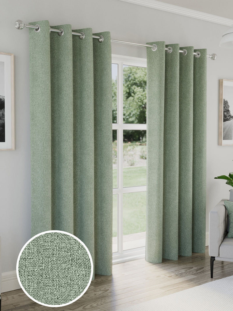 Enhanced Living Green Austin Blackout Thermal Linen Look Pair of Eyelet Curtains