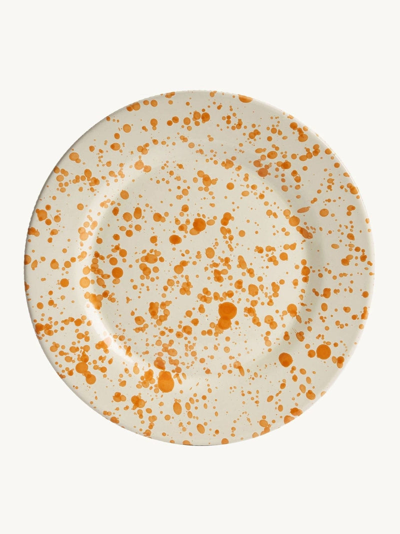 Hot Pottery burnt orange splatter 12-piece dinner set, imported from the UK