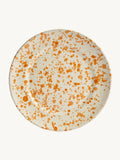 Hot Pottery burnt orange splatter 12-piece dinner set, imported from the UK