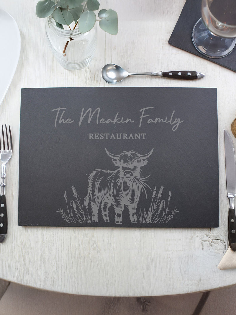 PMC Highland cow slate rectangle placemat, UK version