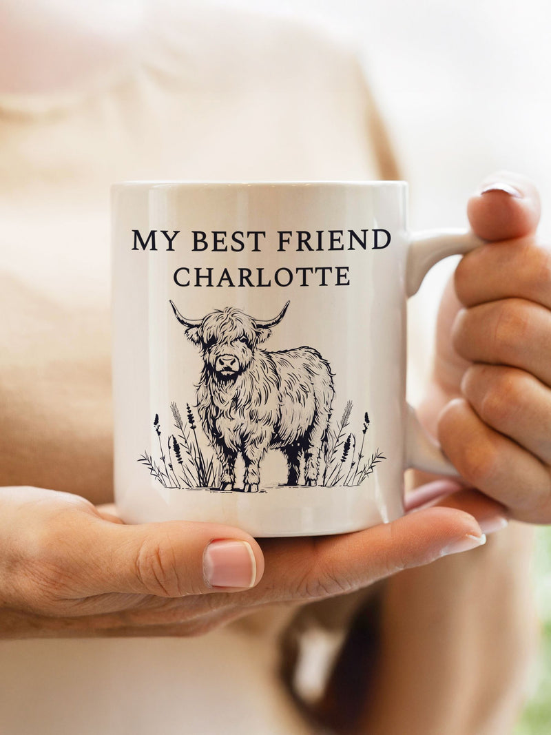 PMC black Highland cow ceramic mug, imported from the UK