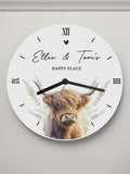 PMC Personalised Highland Cow Wooden Clock 25cm, imported from the UK