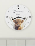 PMC Personalised Highland Cow Wooden Clock 25cm, imported from the UK