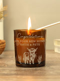 PMC personalised Highland cow amber glass candle, imported from the UK