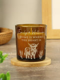 PMC personalised Highland cow amber glass candle, imported from the UK