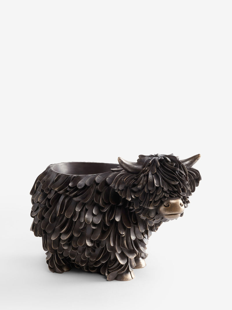 Bronze Hamish Highland Cow resin planter - British product