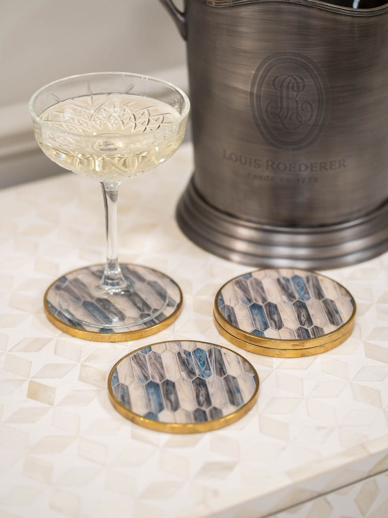 Libra Interiors Blue Mosaic Style coasters set of 4, UK version