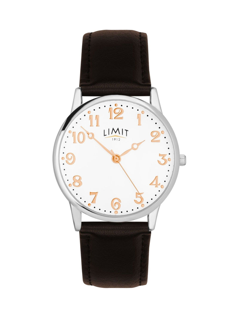 Limit Brown 38mm round analogue watch with dark brown strap, UK version