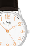 Limit Brown 38mm round analogue watch with dark brown strap, UK version