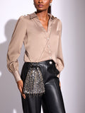 Lipsy black sequin fringe satin pouch bag, UK version