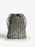 Lipsy black sequin fringe satin pouch bag, UK version