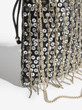 Lipsy black sequin fringe satin pouch bag, UK version