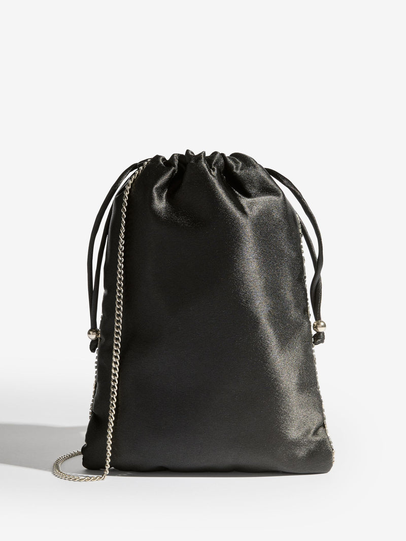 Lipsy black sequin fringe satin pouch bag, UK version